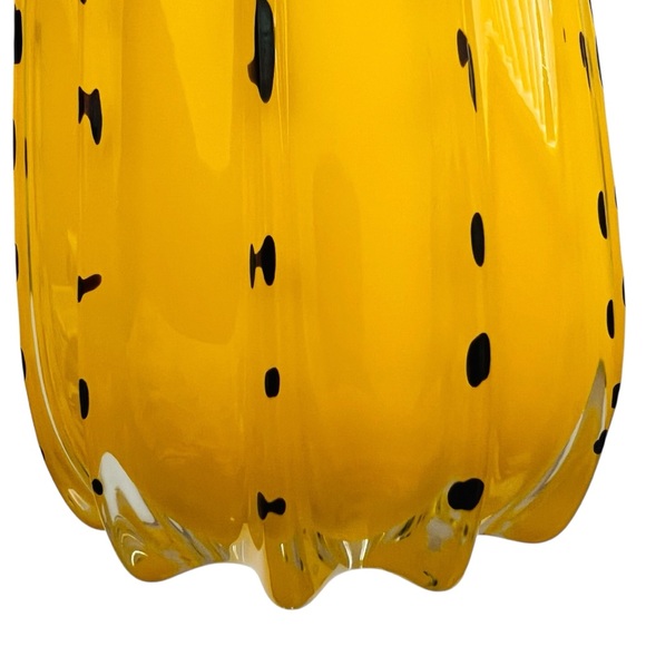 Vintage Hand Blown Yellow Black Art Glass Vase - Picture 3 of 5